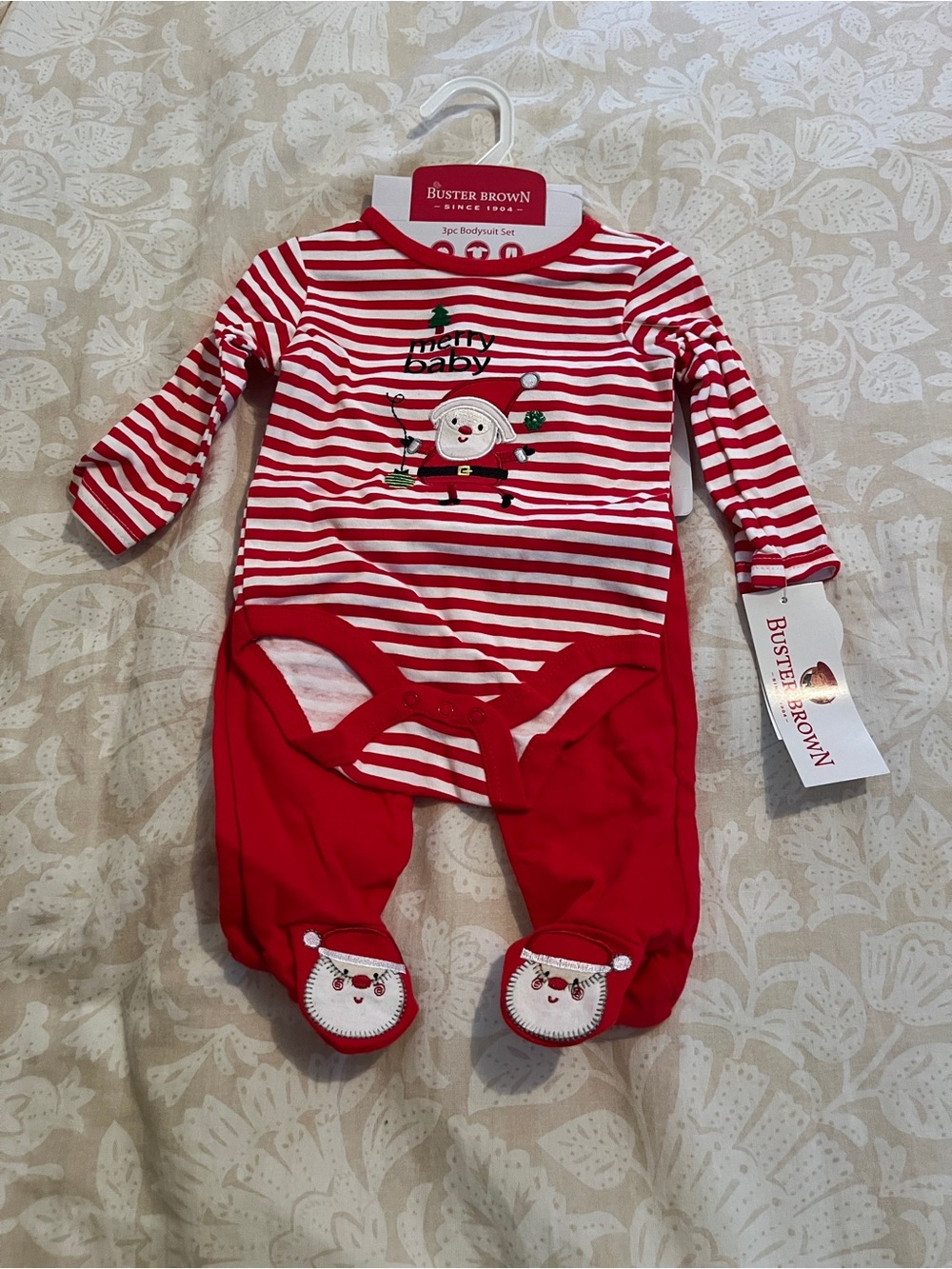 Buster Brown Red and White Striped Santa Footed One-Piece